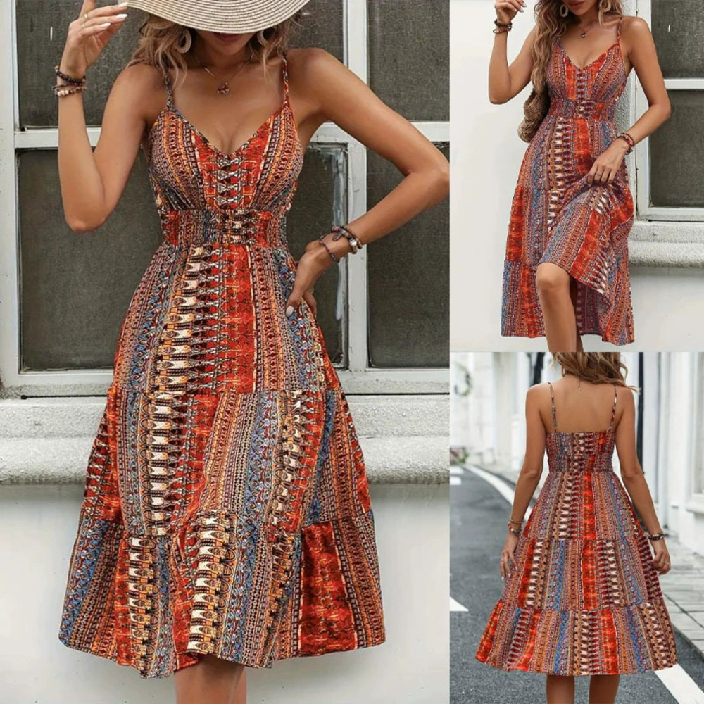Forever 21 Women's Summer Printed Backless Sleeveless Spaghetti Strap Dress